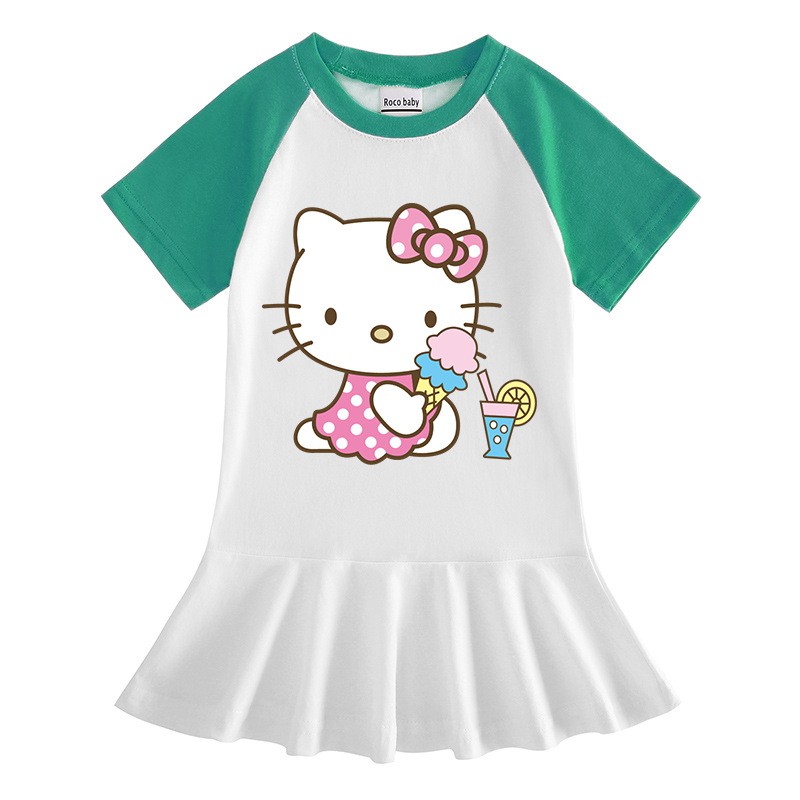 Đầm tay lửng họa tiết Hello Kitty xinh xắn theo phong cách mùa hè dành cho nữ