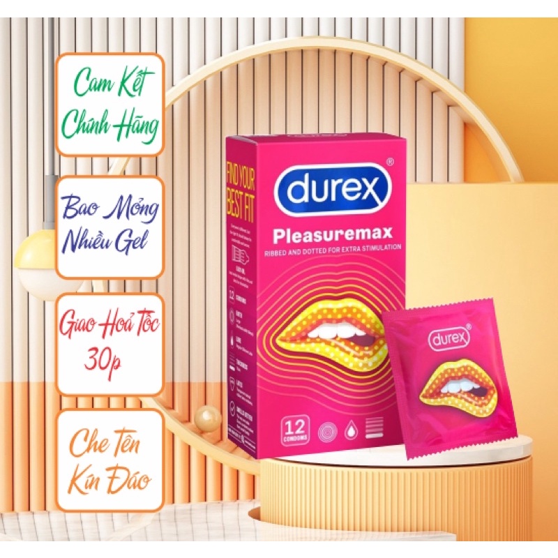 Bao cao su gai Durex Pleasuremax hộp 12 chiếc. Bao cao su gai tăng độ khoái cảm