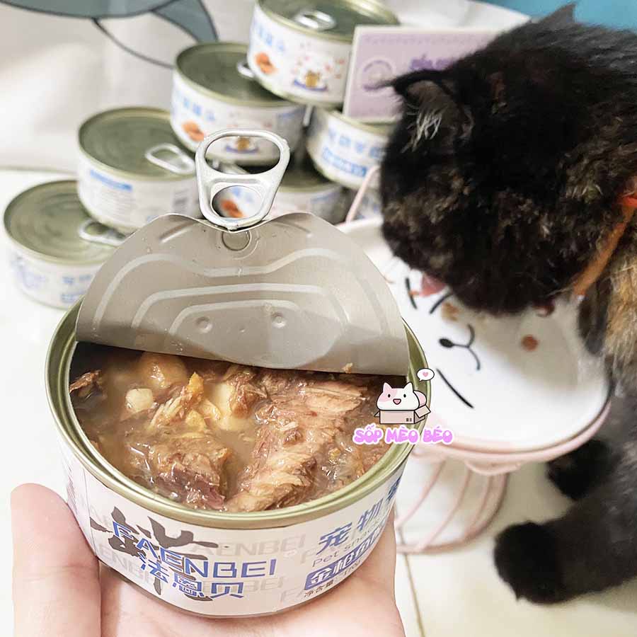 Lon pate FAENBEI 170gr Nguyên sớ cá to, bữa ăn chính thơm ngon dinh dưỡng cho Mèo