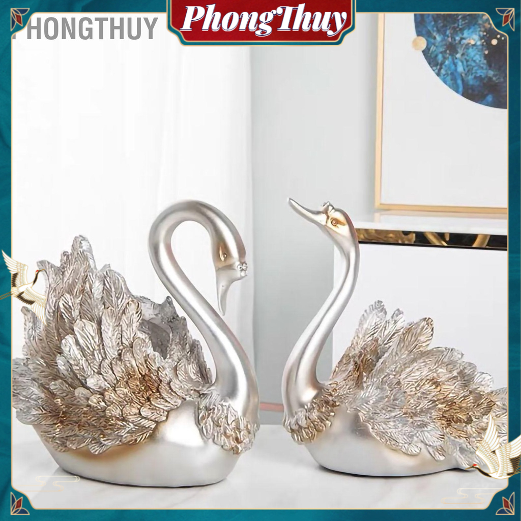 Tượng Cặp Đôi Thiên Nga Hiện Đại Trang Trí Tủ Tivi Phòng Khách Quà Tặng Đám Cưới