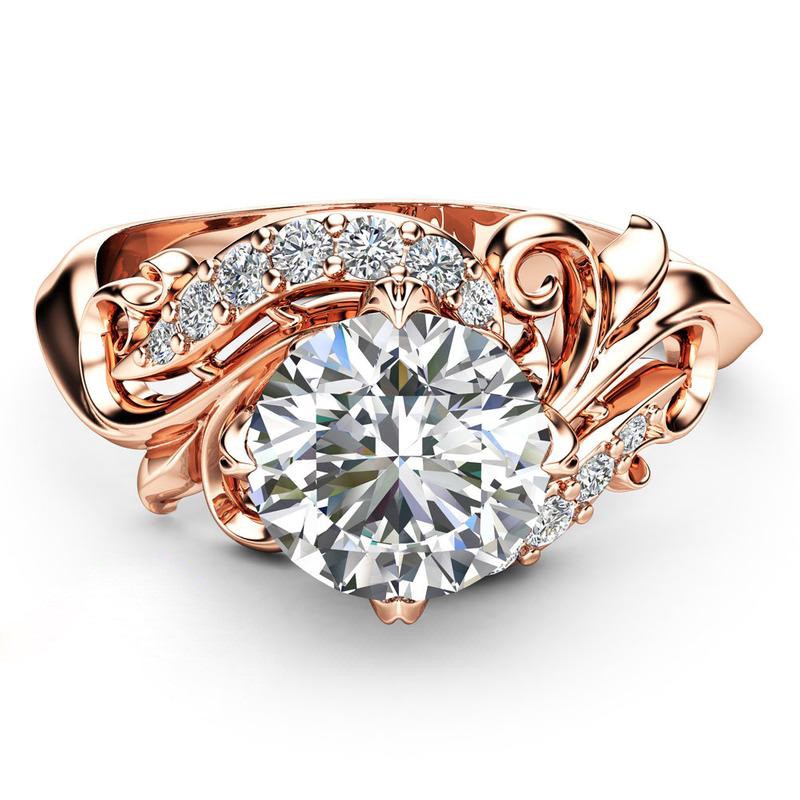 Handmade jewelry female simple style rose gold ring platinum zircon jewelry