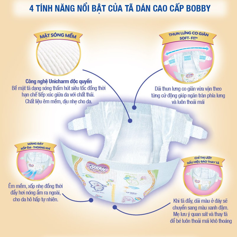 Tã Dán Siêu Mềm Bobby Extra Soft Dry S40/ M34/ L30