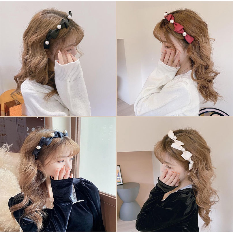 Băng đô đính nơ phối hạt ngọc trai đơn giản thời trang 2021 cho nữ