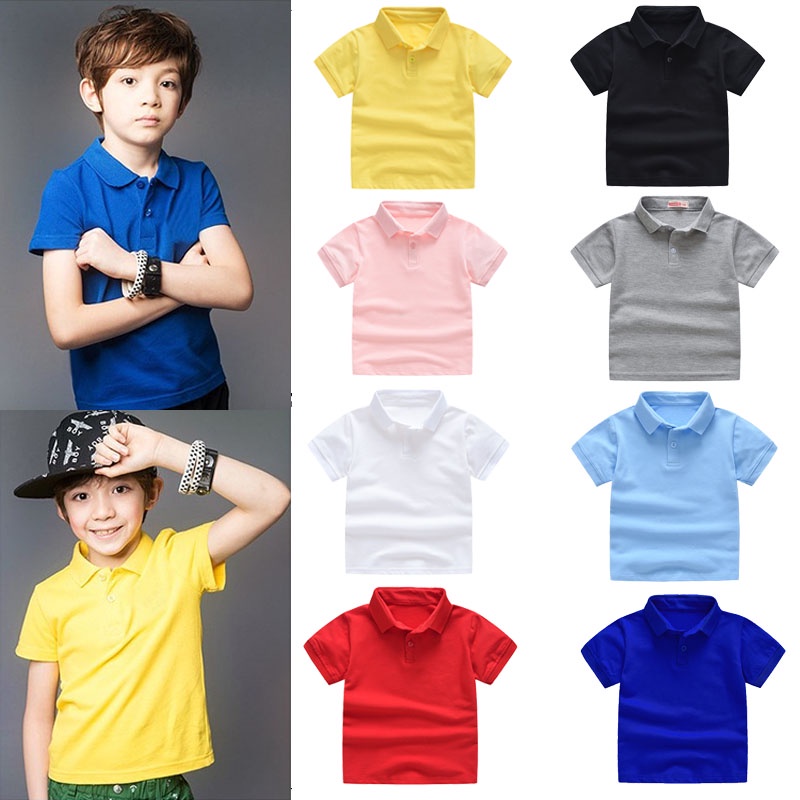 Áo thun polo SANITKUN 100% cotton tay ngắn thoáng khí màu trơn thời trang đơn giản dành cho trẻ em