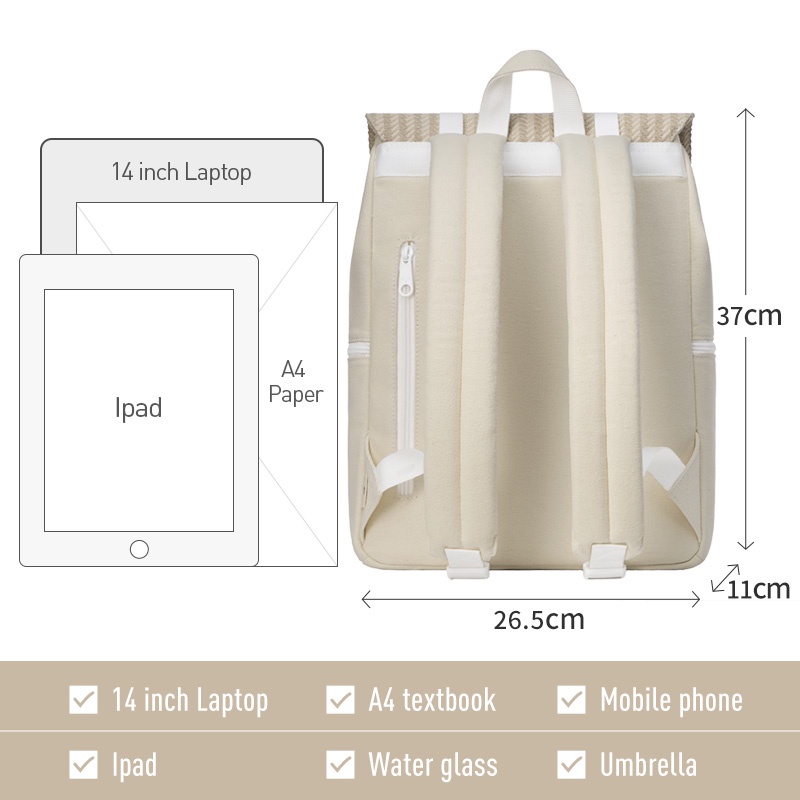 MAH SIRO Ba lô đựng máy tính xách tay vải cotton dành cho nữ và Túi đi học vải đay phong cách giản dị