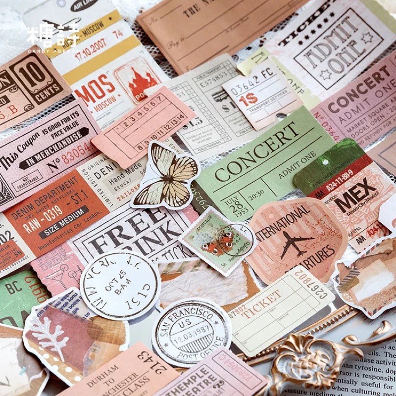 Set 30pcs stickers trang trí phong cách cổ điển “Vòng quanh thế giới”