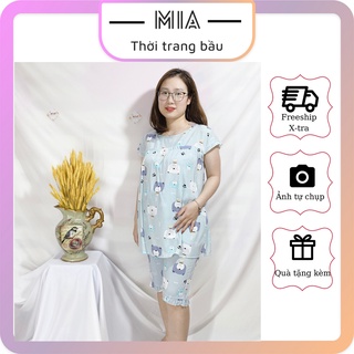 Bộ lanh bầu có tay quần ngố, bộ bầu mặc nhà vải lanh mát nhẹ