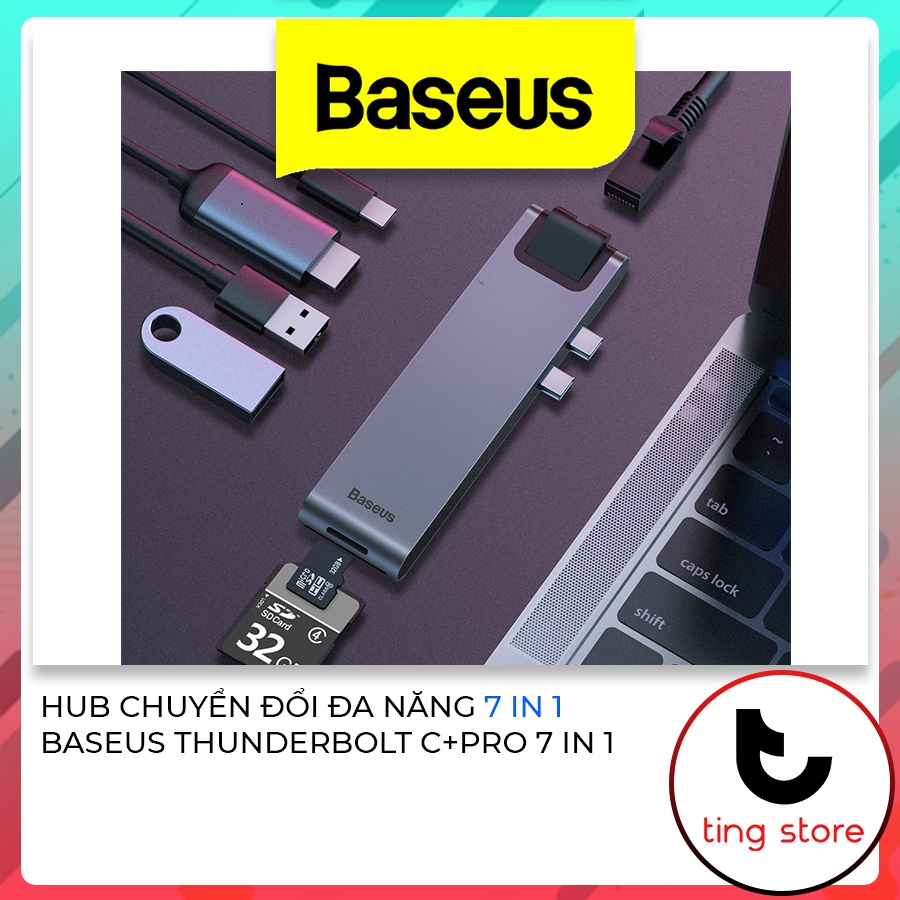 Hub Chuyển Đổi Đa Năng 7 Cổng Cho Macbook Baseus Thunderbolt C Pro 7 In 1 Smart Hub TypeC To HDMI/USB3.0/RJ45/SD &amp; More