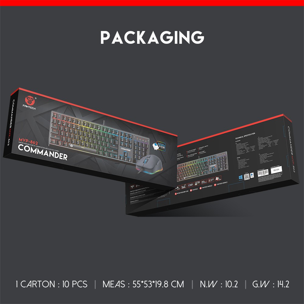 Combo bàn phím cơ + chuột chơi game, Led RGB, Blue Switch Fantech F_MVP862 - Hàng Chính Hãng - Bảo Hành 12 Tháng