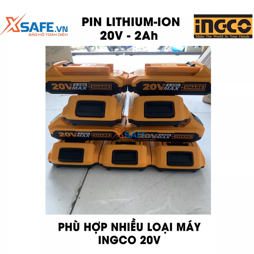 Pin Litium INGCO FBLI2001 2Ah Pin máy khoan điện thế 20V, có đèn led hiển thị dung lượng pin, dùng cho máy cầm tay INGCO