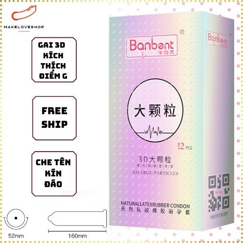 Bao cao su gân gai Banbent, hạt gai 3D kích thích kéo dài thời gian | Hộp 12 bao