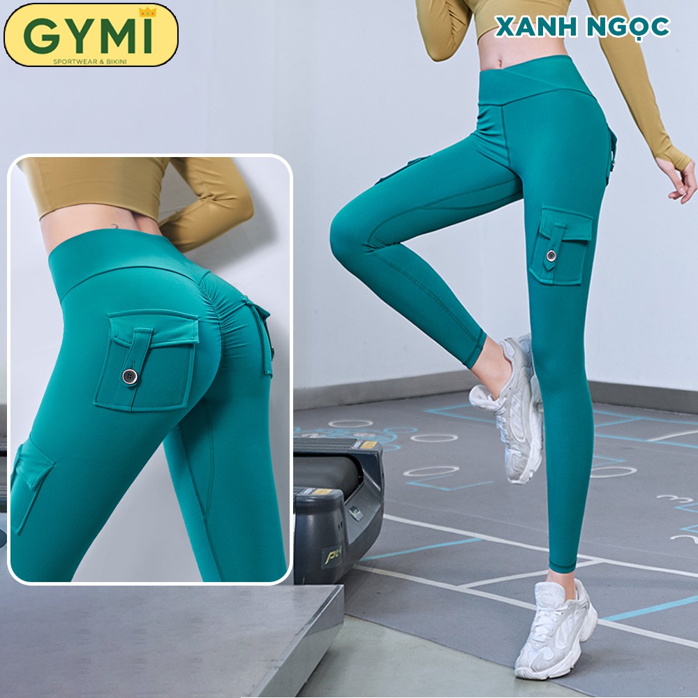 Quần tập gym yoga nữ chun mông túi hộp Mitao Girl x GYMI QD30 dáng legging chất thun poly mền mịn cạp chéo nâng mông