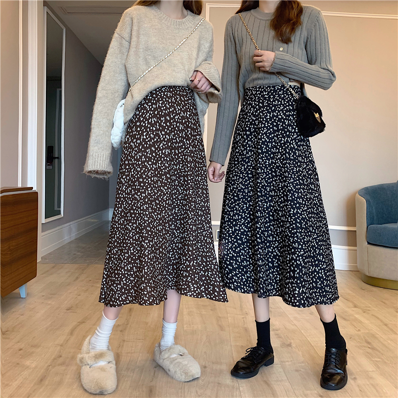 [Mã FAGREEN55 giảm tới 30K đơn 99K] Xiaozhainv Chân váy midi lưng cao họa tiết hoa thời trang xinh xắn cho nữ | BigBuy360 - bigbuy360.vn