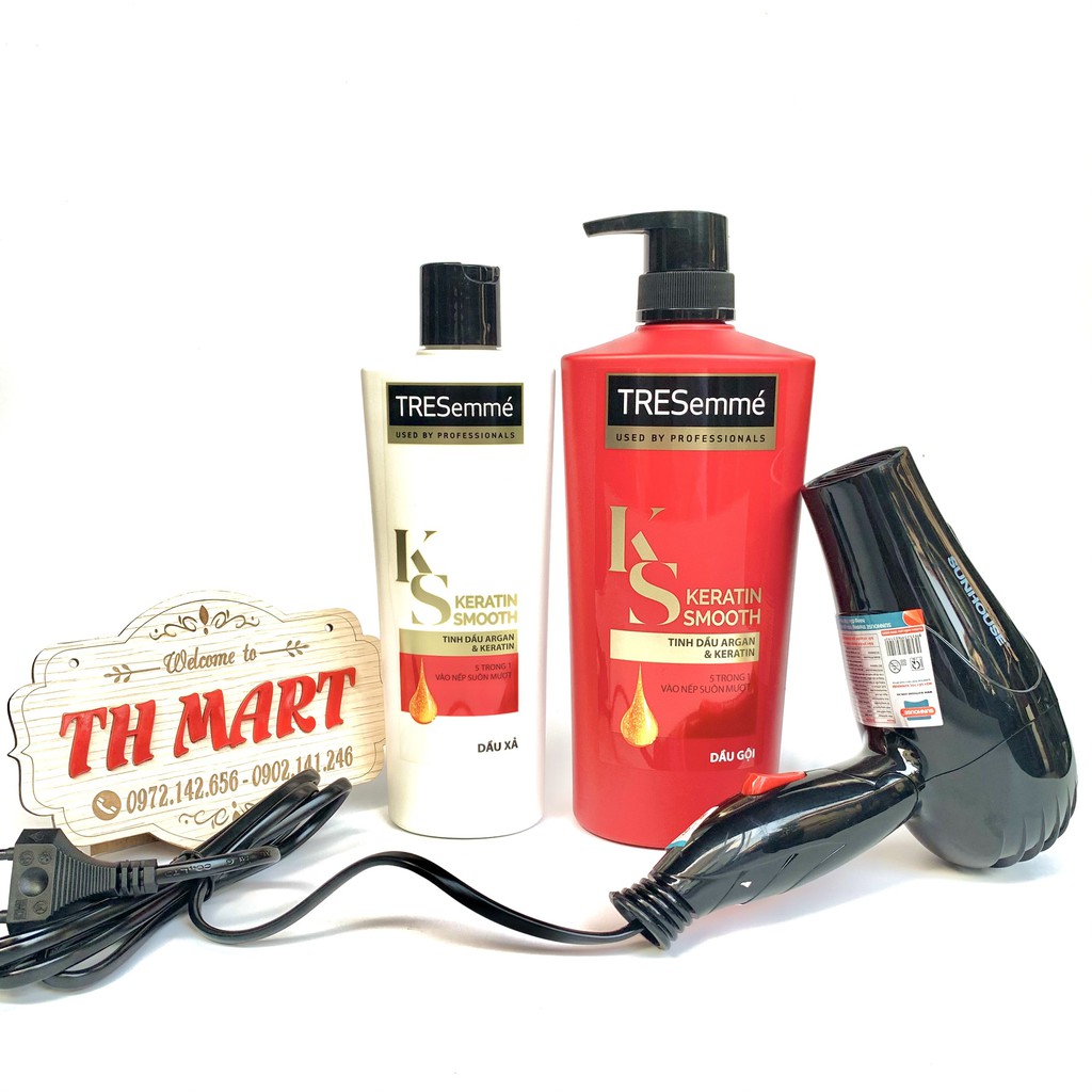 Combo Dầu gội đầu 640g và Dầu xả 340g TRESemmé Keratin Smooth vào nếp suôn mượt (Tặng máy sấy tóc) | BigBuy360 - bigbuy360.vn