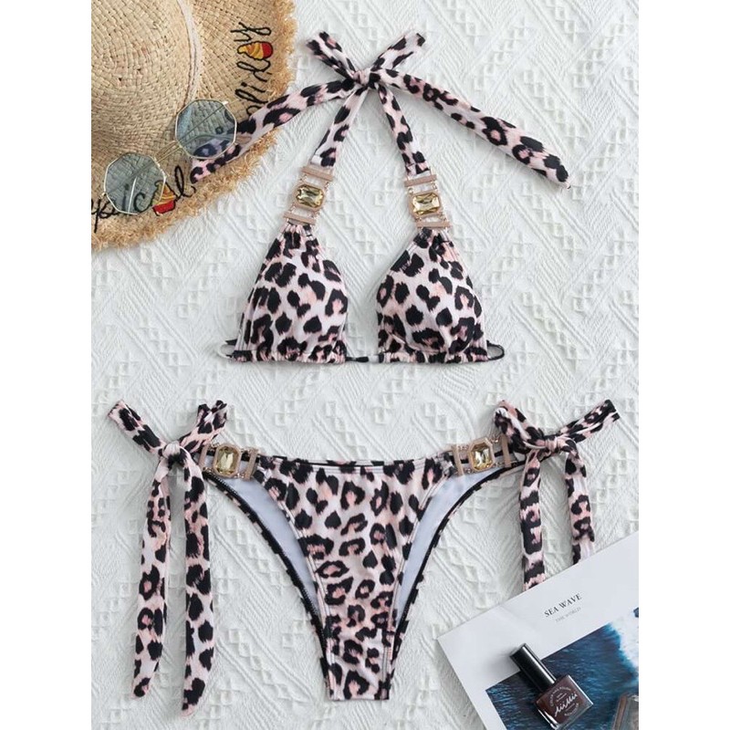 [BKN490] &lt;ÂU&gt; SET BIKINI TRIANGLE BEO ĐEN MIX ĐÁ CAO CẤP