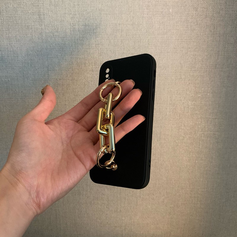 Ốp Điện Thoại Silicon Mềm Có Dây Xích Vàng Cho IPhone 13 12 11 Pro Max XS XR SE2 I7 I8 Plus