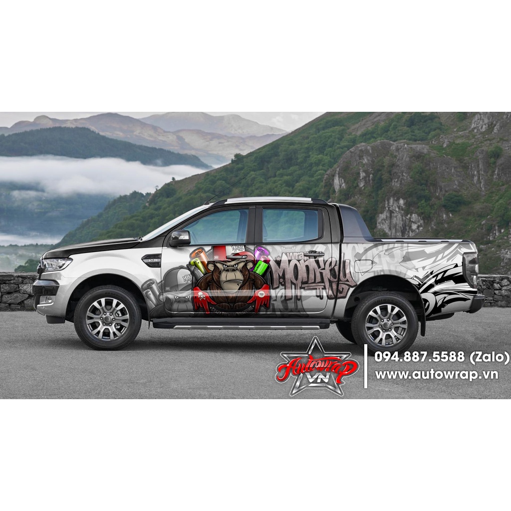 Tem họa tiết xe Ranger Monkey Wrap - Tem họa tiết ô tô Ford, tem dán sườn xe thể thao