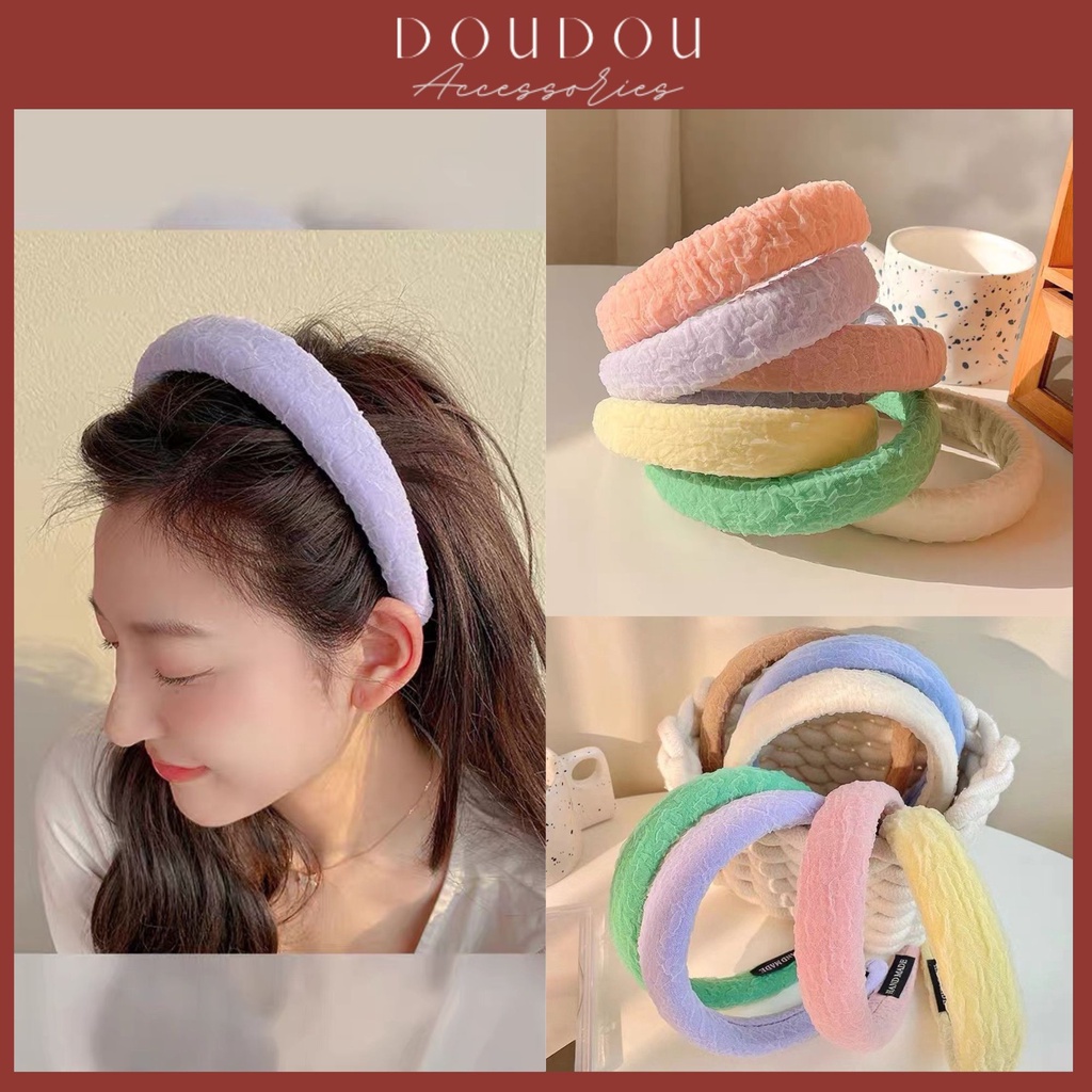 Băng đô cài tóc DOUDOU Bờm tóc nữ chất liệu xốp nhún nhẹ form phồng màu kẹo ngọt phong cách Hàn Quốc thời trang FG032