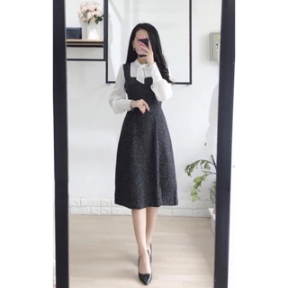 [HÀNG CÓ SẴN] Váy liền thân cổ thắt nơ xinh xắn