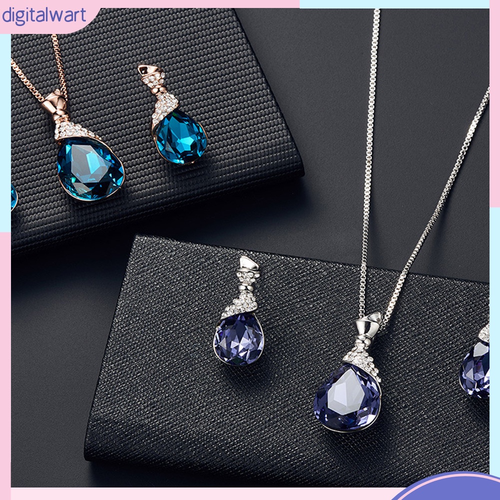 Bộ Vòng cổ + Bông Tai Đính Đá Hình Giọt Nước Cho Nữ