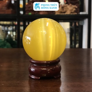 Quả cầu phong thủy mắt mèo vàng kích thước nhỏ, hợp mệnh thổ và kim