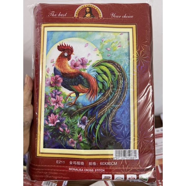 tranh thêu chữ thập gà trống đẹp e211 ( 60x80)