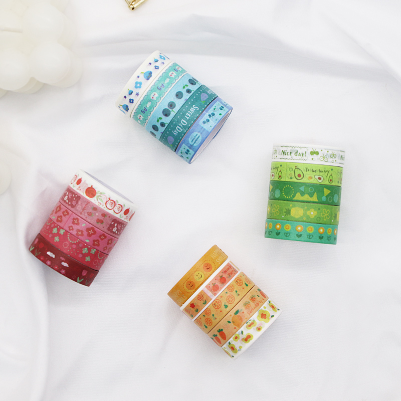 Set 5 cuộn băng dán washi họa tiết đáng yêu dùng cho trang trí