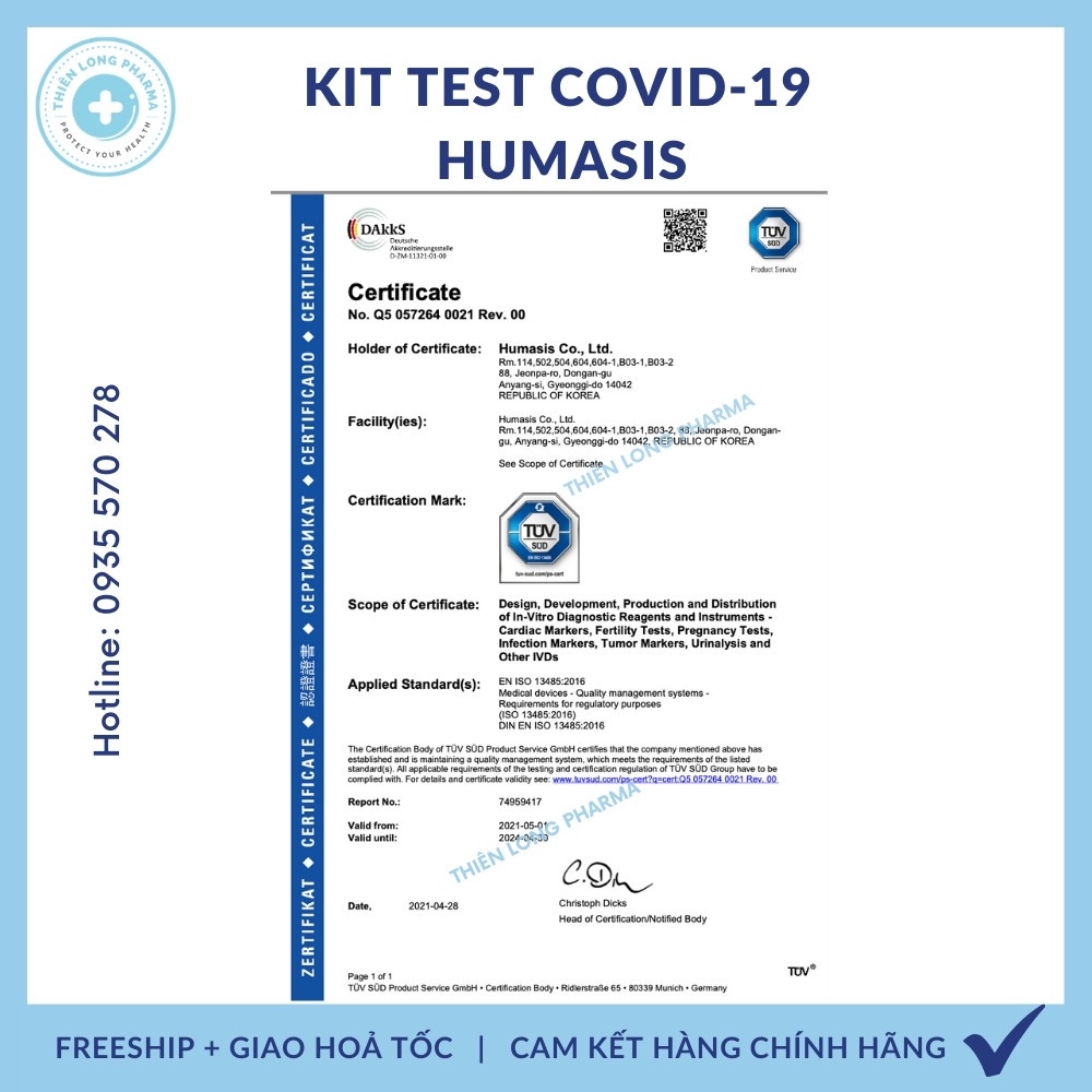 Kit test nhanh Covid-19 Humasis, que test nhanh kháng nguyên chính hãng Hàn Quốc được BỘ Y TẾ cấp phép