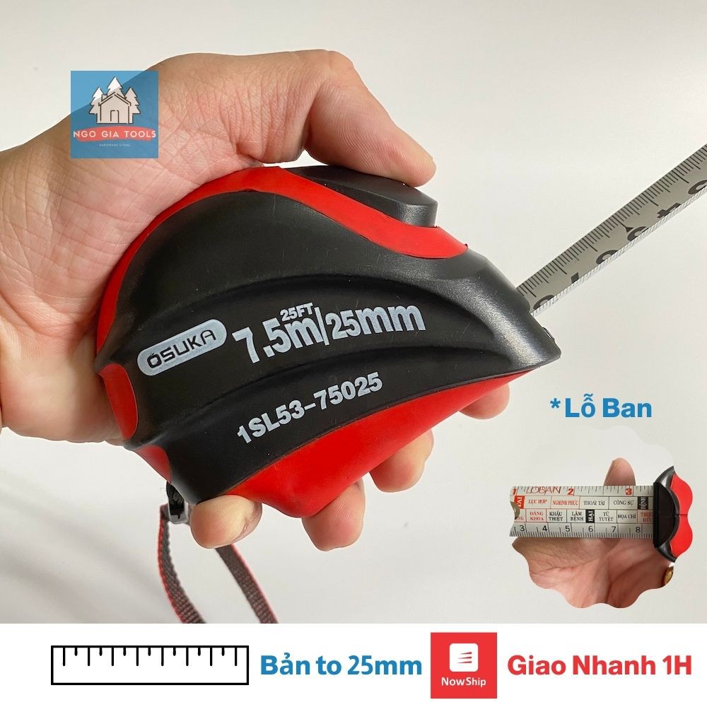 Thước cuốn nhựa 2 mặt Lỗ Ban 7.5m bản lớn 25mm Osuka chống va đập/ Thước kéo 7.5m, thước cuộn 7.5m