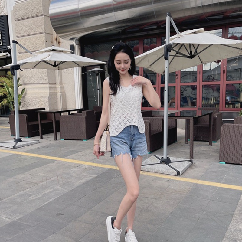 Brroa Áo Ba Lỗ Dệt Kim Dáng Rộng Khoét Rỗng Màu Trơn Hình Trái Tim Mùa Hè Cho Nữ