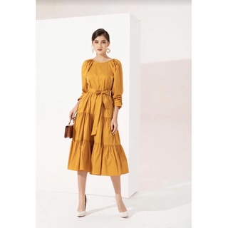 Đầm vàng thương hiệu Eva de eva size L mới newtag