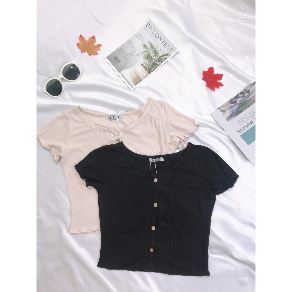 Áo len tăm nữ croptop, áo cộc cổ tim cách điệu đủ màu | BigBuy360 - bigbuy360.vn