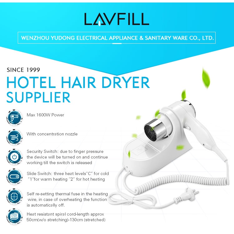 Máy sấy tóc treo tường không có ổ cắm và có ổ cắm Lavfill LFHD-1Y/2Y