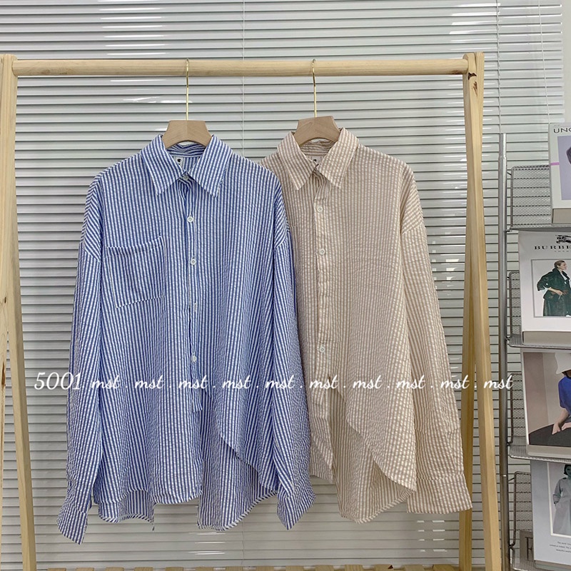 Áo Sơ Mi Kẻ Sọc Phom Rộng Tà Lệch M5001-Teen 888