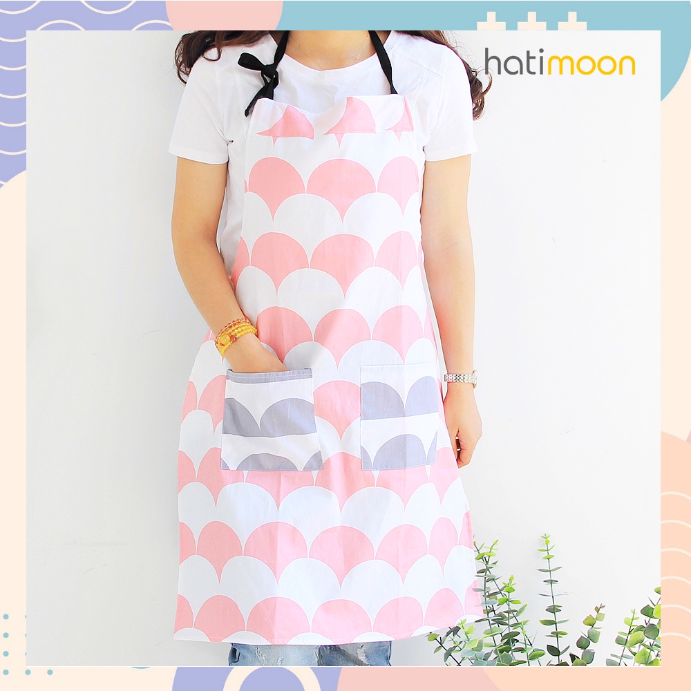 Tạp dề cotton có túi họa tiết icon dễ thương - hatimoon - HTD22202