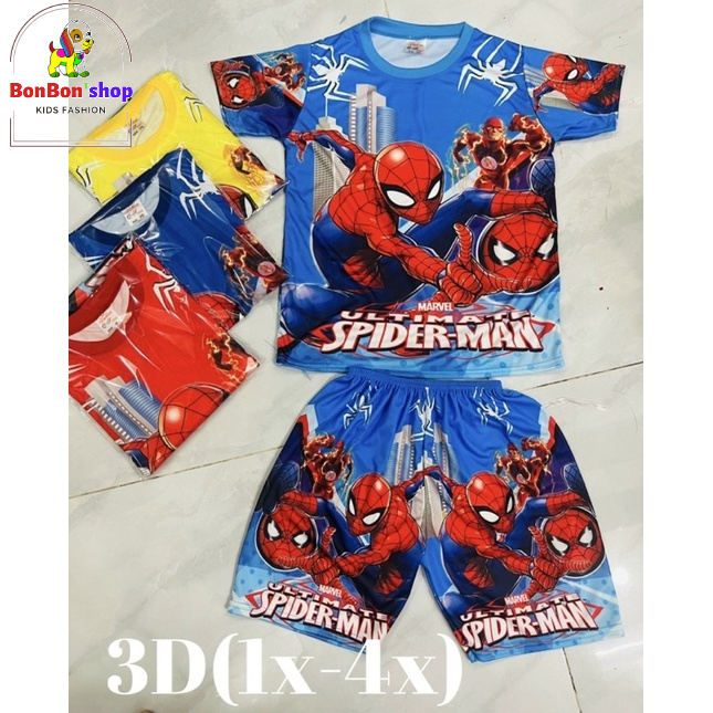 bộ đồ siêu nhân tay ngắn cho bé trai size 20-25kg in hình 3d nổi bật