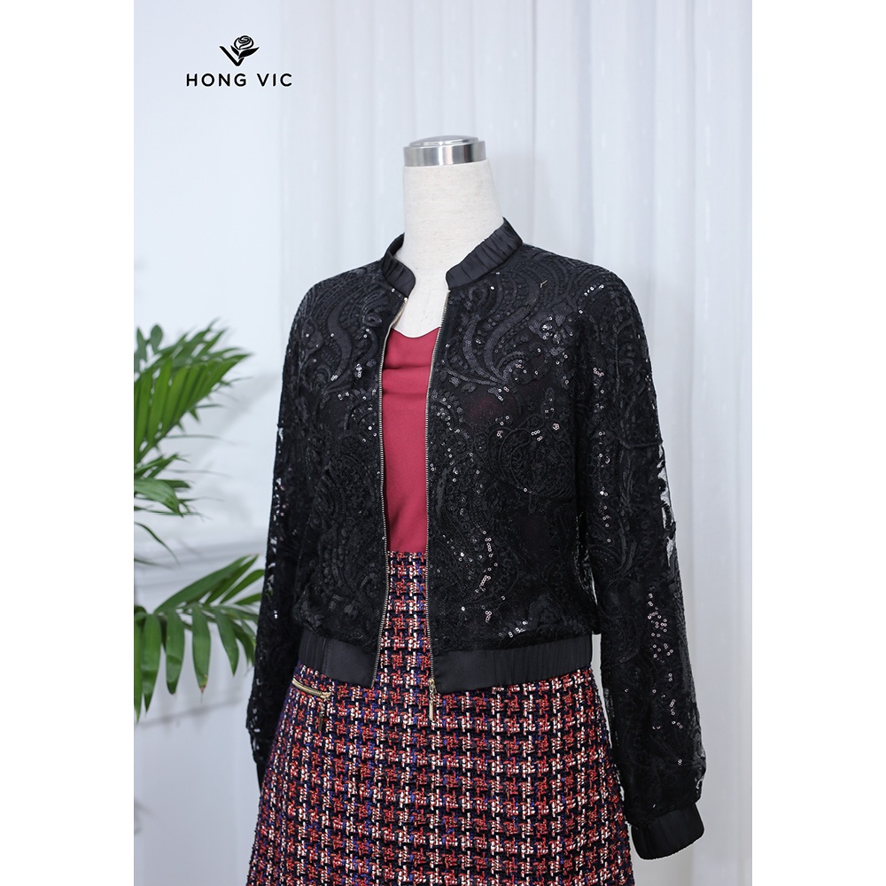 Áo khoác nữ thiết kế Hongvic đen kim sa SM343