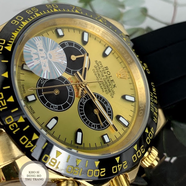 Đồng hồ nam Rolex cơ Automatic máy nhật mẫu 3 nút vàng chanh dây cao su số DẠ QUANG size 41-42mm