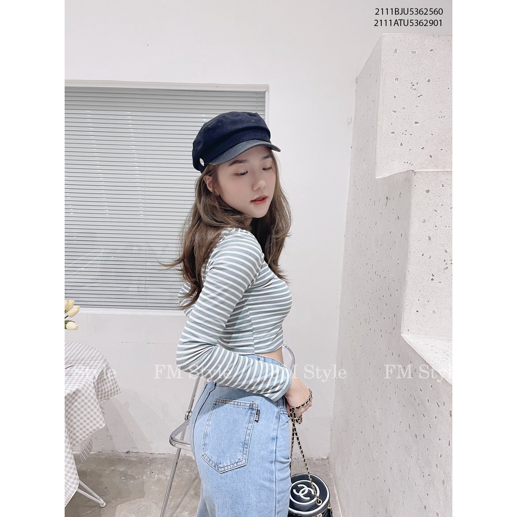 Quần jeans nữ lưng cao FM Style ống đứng thiết kế đơn giản kèm túi vuông 211126015