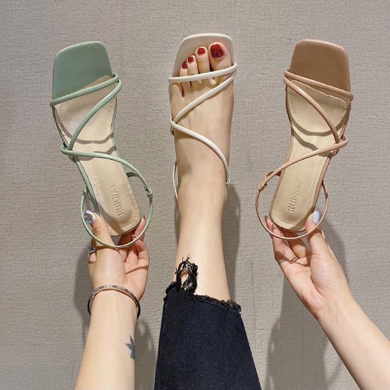 Xăng đan IELGY cao gót 5cm hở mũi phong cách Hàn Quốc thời trang cho nữ