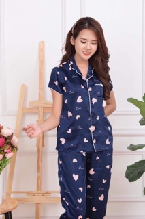 bán sỉ bộ pijama lụa tim mặc nhà