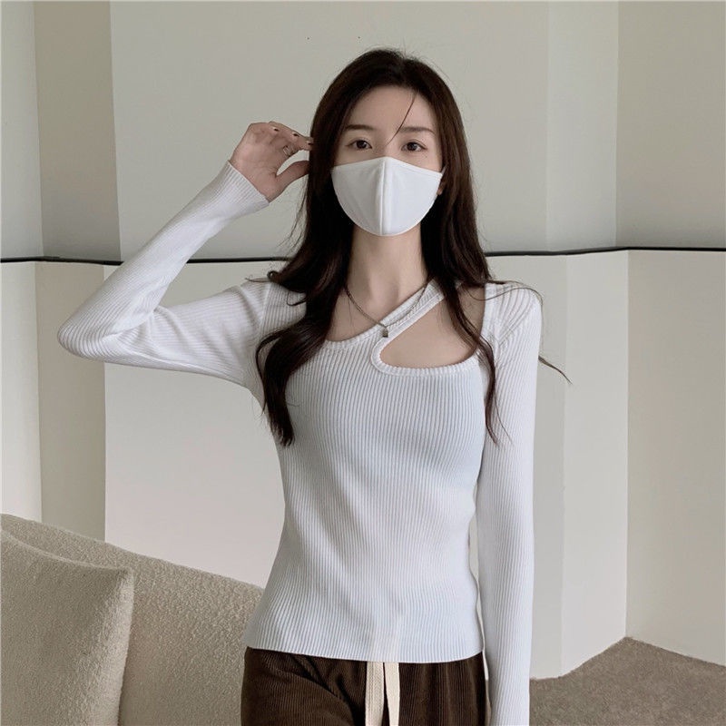 Áo Thun COZOK Dệt Kim Tay Dài Dáng Ôm Hở Xương Quai Xanh Quyến Rũ