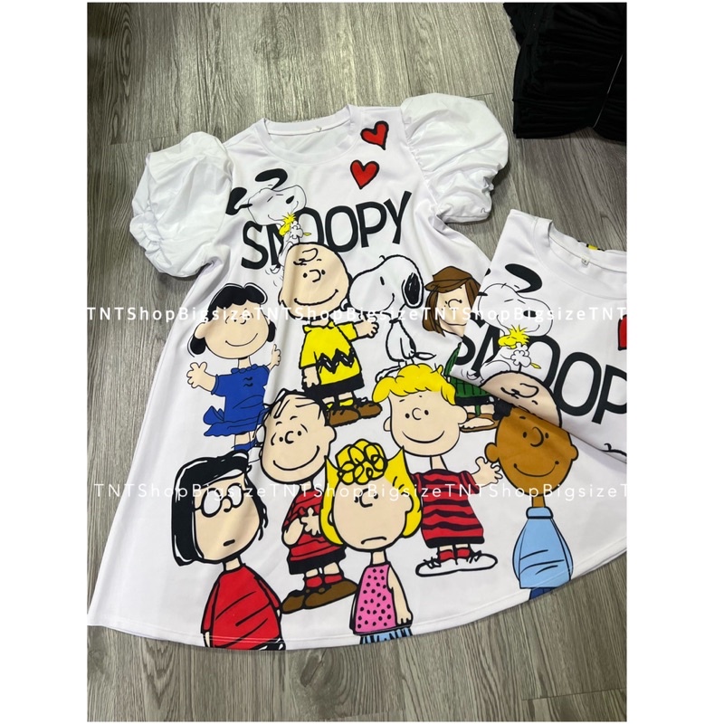 Đầm Suông Tay Phồng In 3D Hoạt Hình Snpoopy