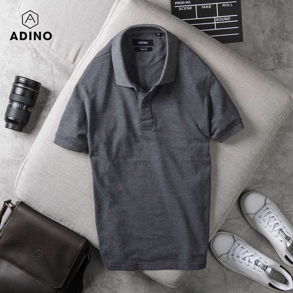 Áo polo nam ADINO màu ghi đậm vải cotton co giãn nhẹ dáng công sở slimfit hơi ôm trẻ trung PL45