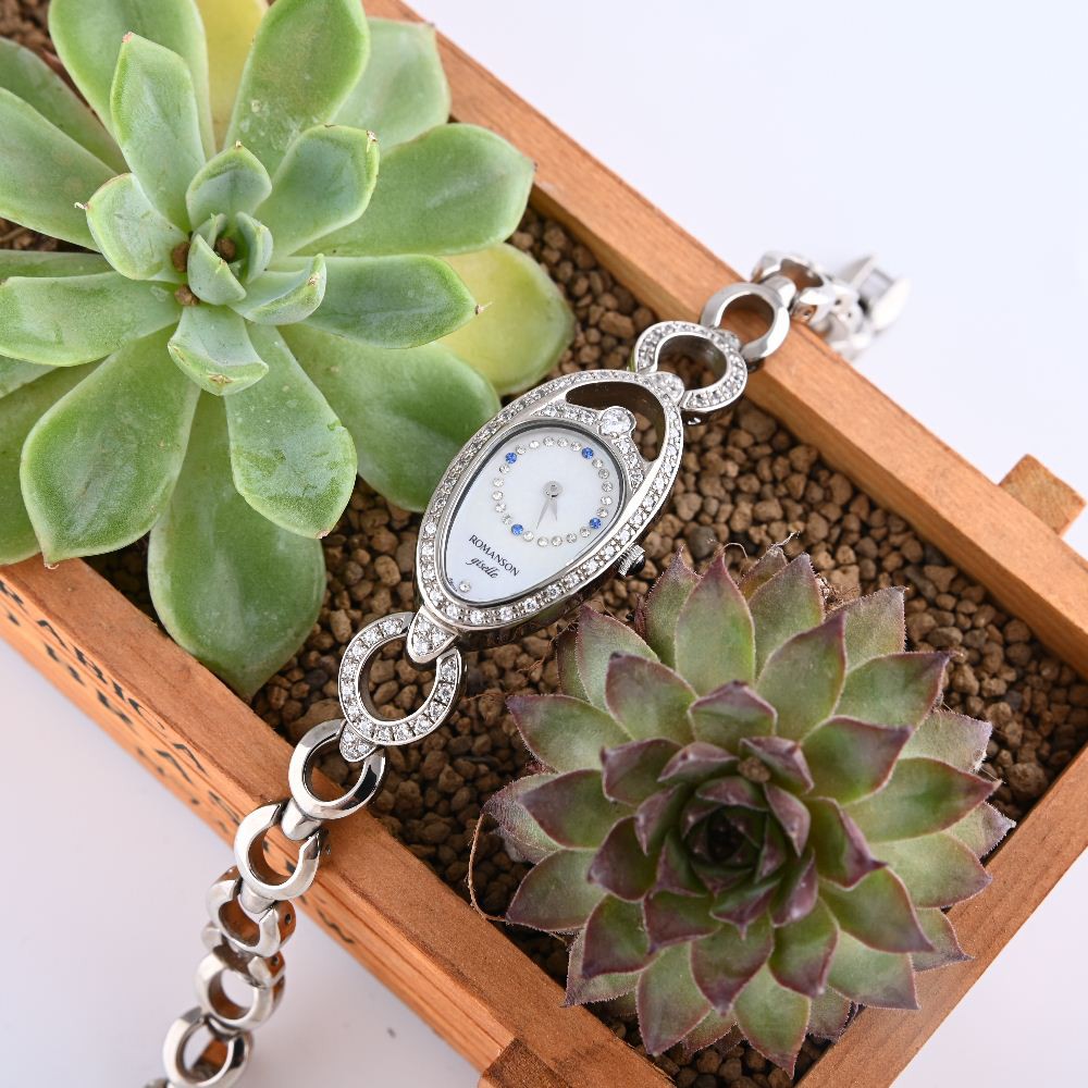 Đồng hồ Romanson Watch RM9207QLWWH nữ mặt nhỏ đính đá kính chống xước, máy Thụy Sĩ, dây thép cao cấp chính hãng