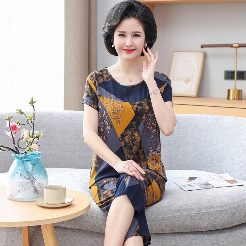 Đồ bộ trung niên, bộ trung niên chất liệu cotton  pha lanh cao cấp, mền mại thoáng mát, hoạ tiết đẹp