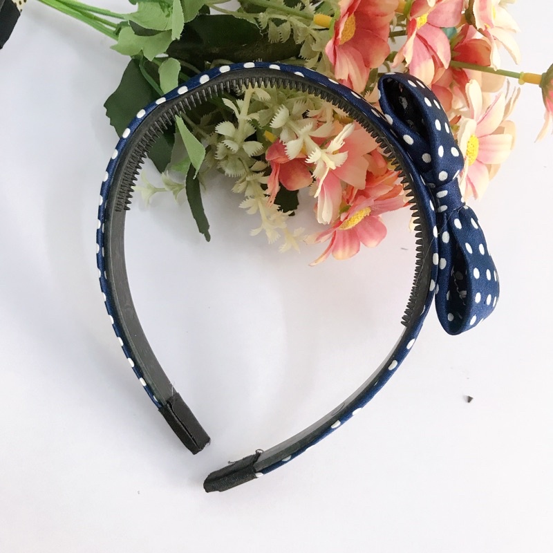 Băng Đô Nơ Vải Satin Chấm Bi Bờm Tóc Nơ Vải Satin Sang Chảnh
