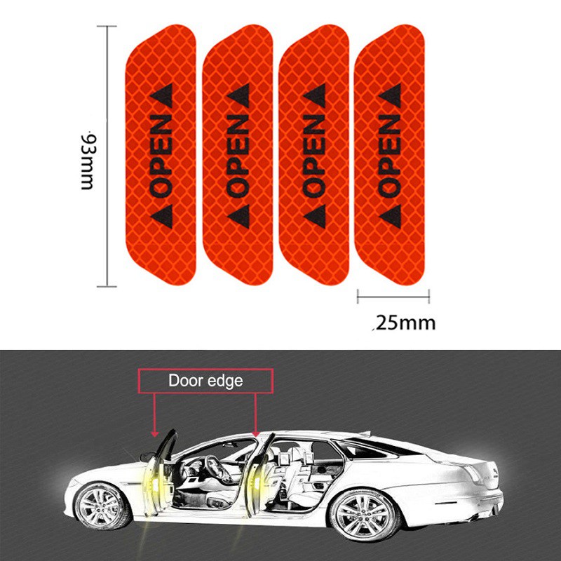 Bộ 4 Miếng Dán Phản Quang Trang Trí Cửa Xe Hơi An Toàn