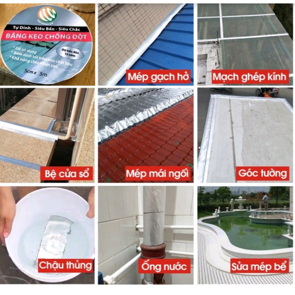 Băng Keo Chống Thấm Rộng 5cm/ 10cm Dài 5 Mét . Miếng Siêu Dính - Chống Thấm Dột