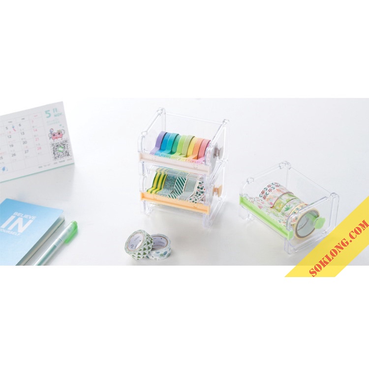 Hộp cắt washi tape trong suốt cỡ lớn gồm 2 dao cắt tiện ích C03